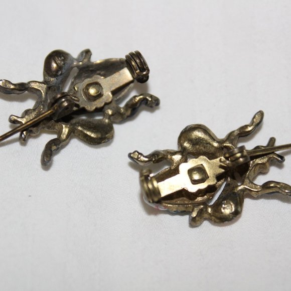 2 Vintage Fly Brooch Pins Red Rhinestones Eyes - Picture 6 of 8